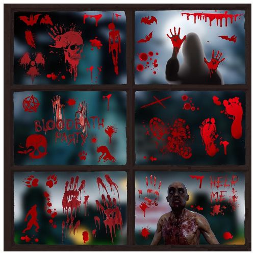 Bloody Fingerprint Halloween Window Decorations
