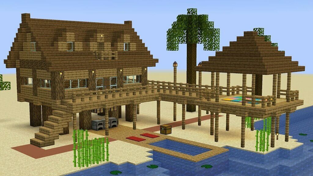 Minecraft Beach House Tutorial Build An Exotic Beach House