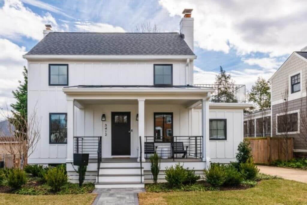 white farmhouse black gutters