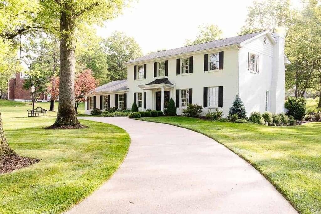white painted brick house