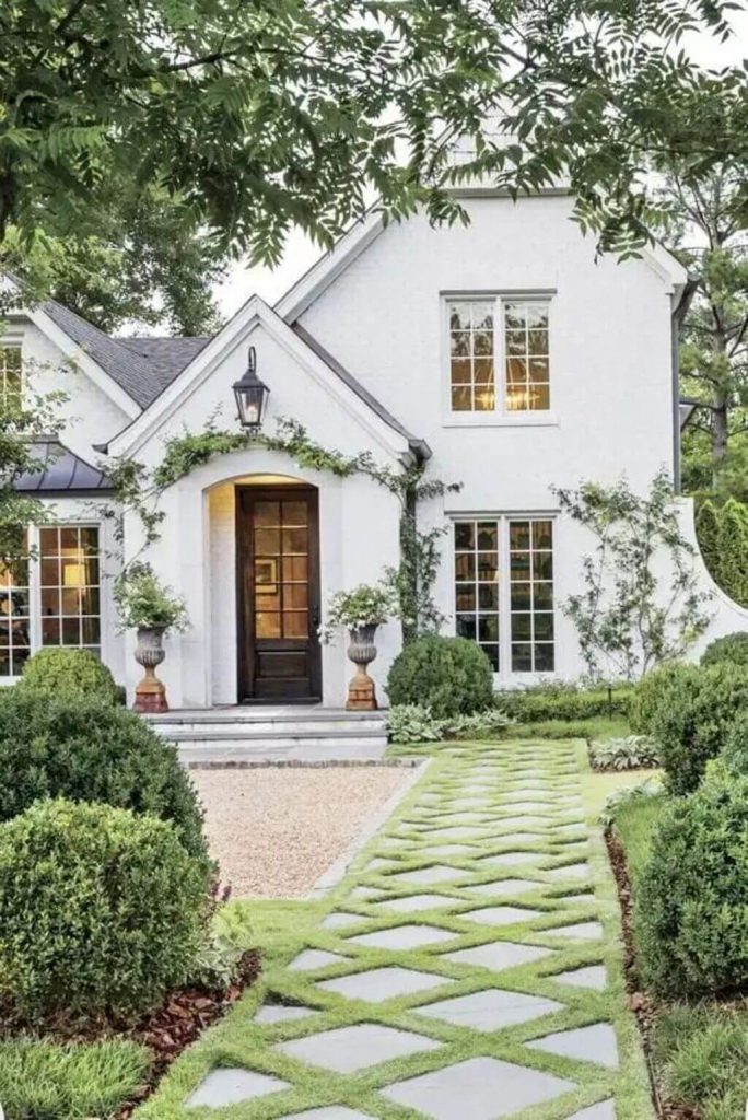 White Brick House Exterior with Landscaping