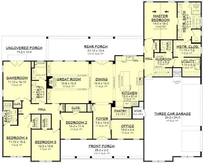 Ground Floor Drawing Plan of Plan 142-1244 by The Plan Collection