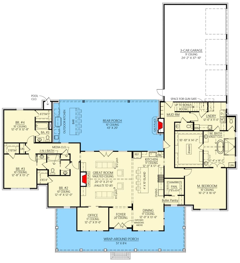 Ground Floor Drawing of Plan 56521SM by Architectural Designs