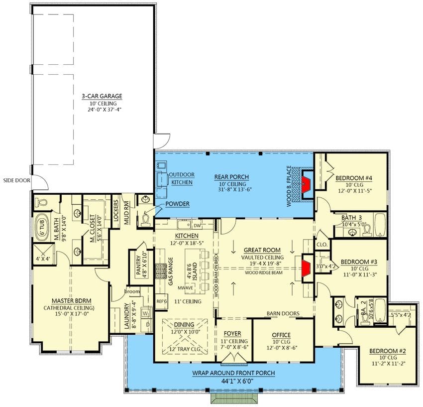 Ground Floor drawing of Plan 56478SM by Architectural Designs