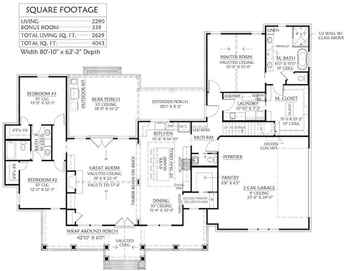 Ground Floor drawing of Plan 206-1002 by The Plan Collection