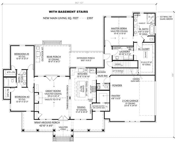 Basement drawing of Plan 206-1002 by The Plan Collection