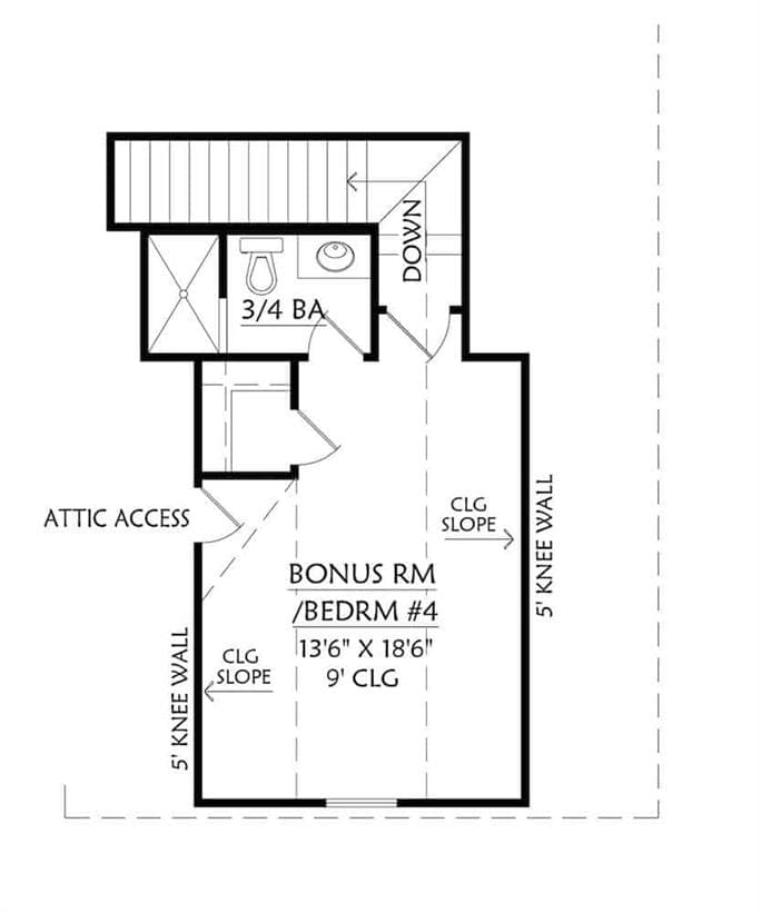 Bonus Room drawing of Plan 206-1002 by The Plan Collection