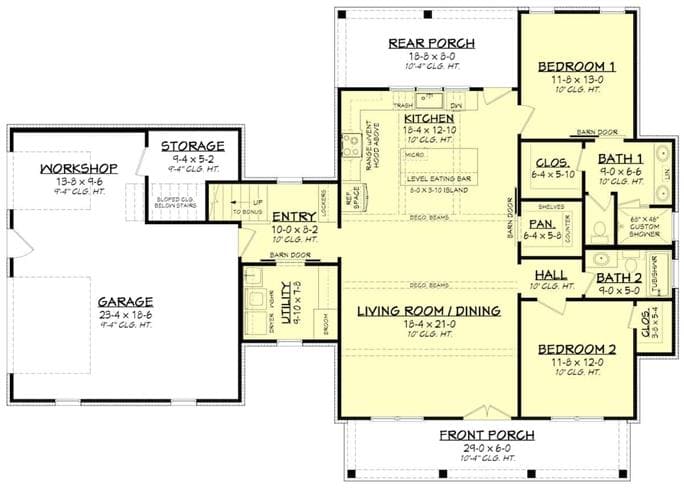 Ground Floor drawing of Plan 142-1265 by The Plan Collections