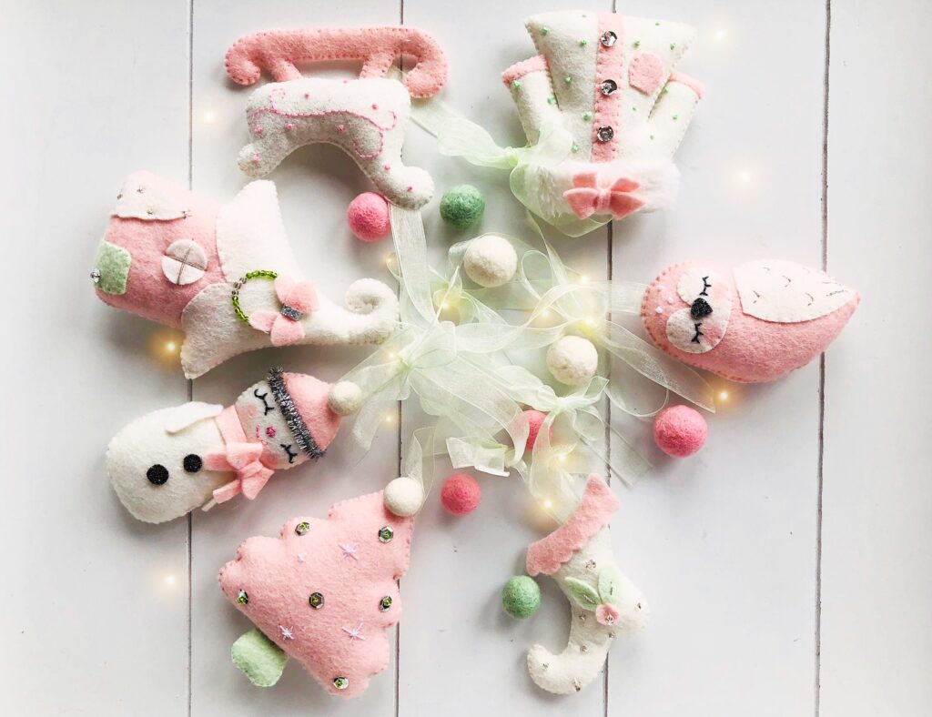 Handcrafted Felt Pink Christmas Ornaments