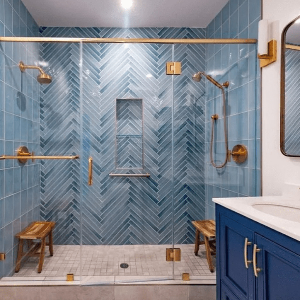 Herringbone Subway shower tiles