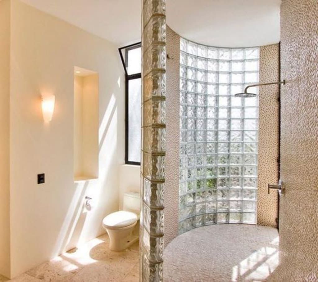 Walk in Shower with Glass Block