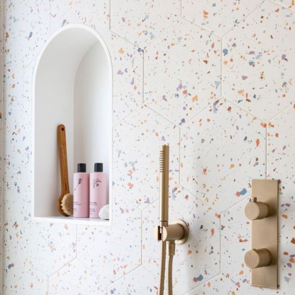 Walk in Shower with Hexagonal tiles