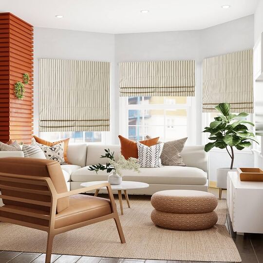 Curtains Having Striped Roman Shades