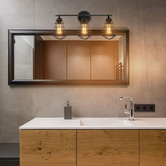 Industrial lights in bathroom