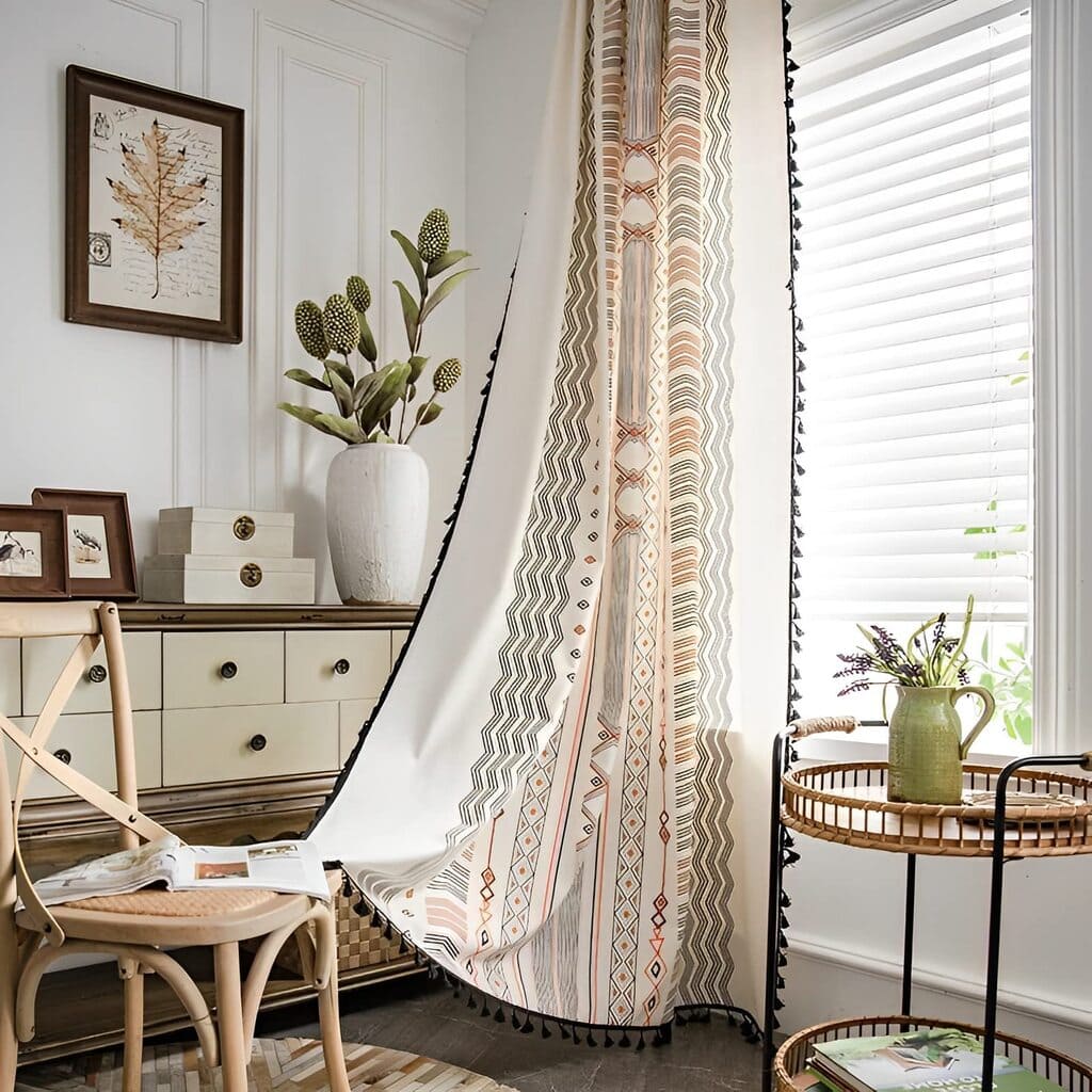 White Color Curtains With Fringe