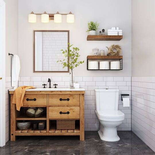Wood Floating Shelves in bathroom