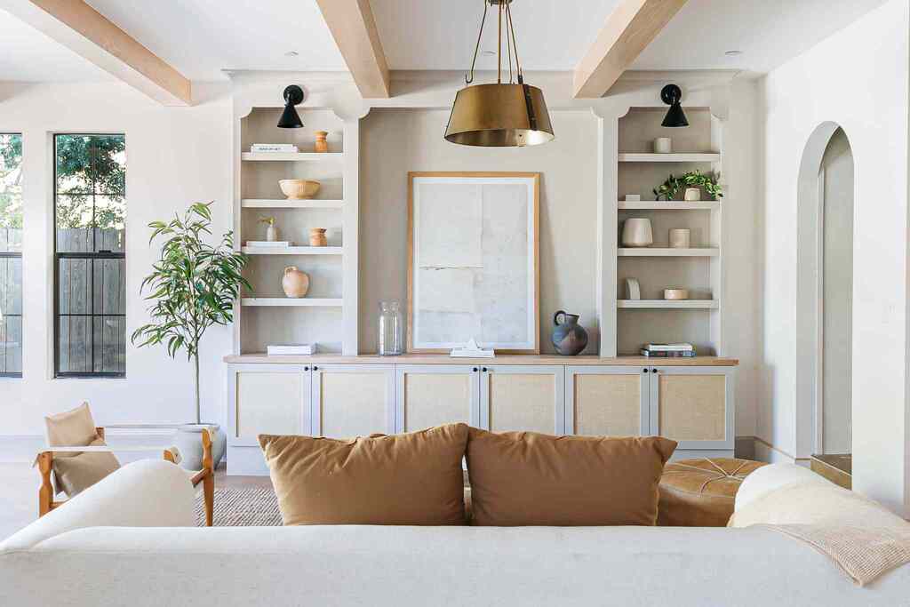 wall mounted desk and floating shelves