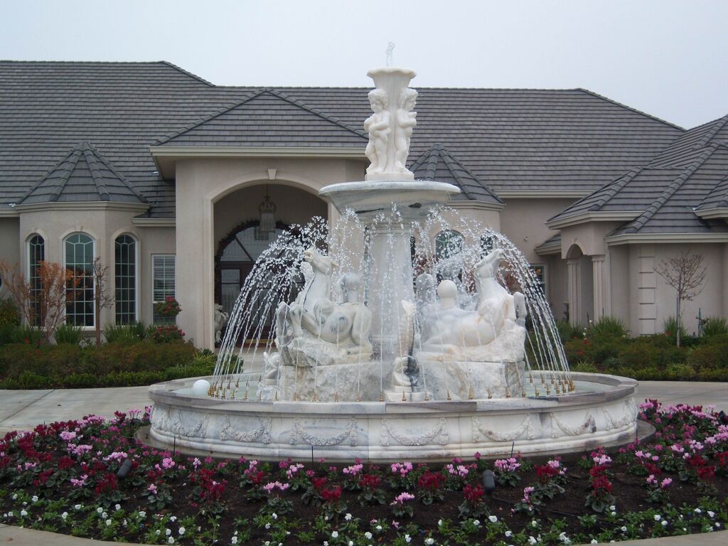 Sculptures with waterfall